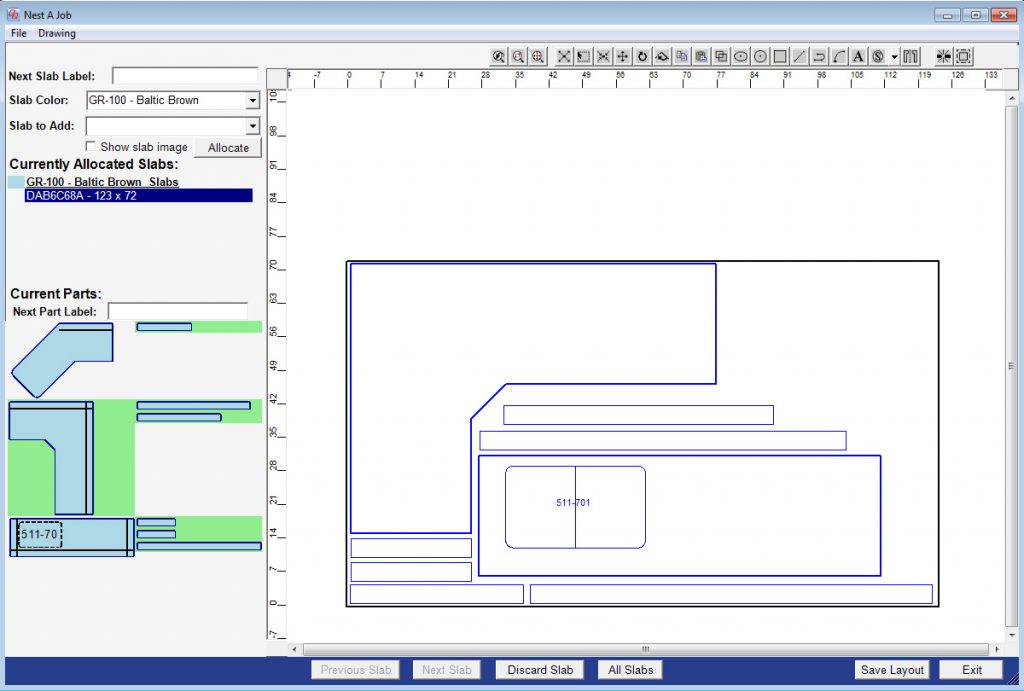 A sample slab layout created in QuickQuote